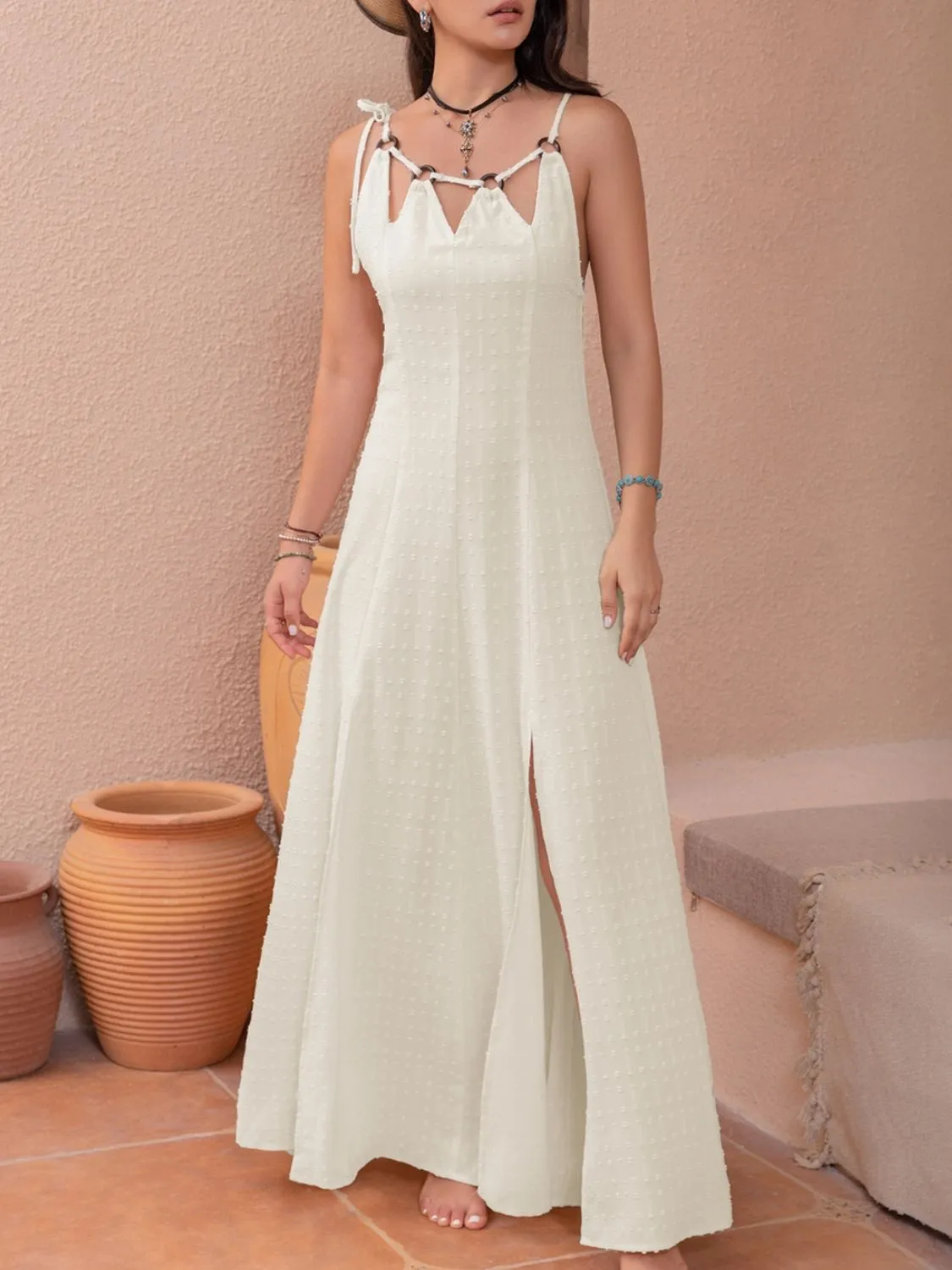 🌟 Swiss Dot Cutout Sleeveless Maxi Dress 🌟