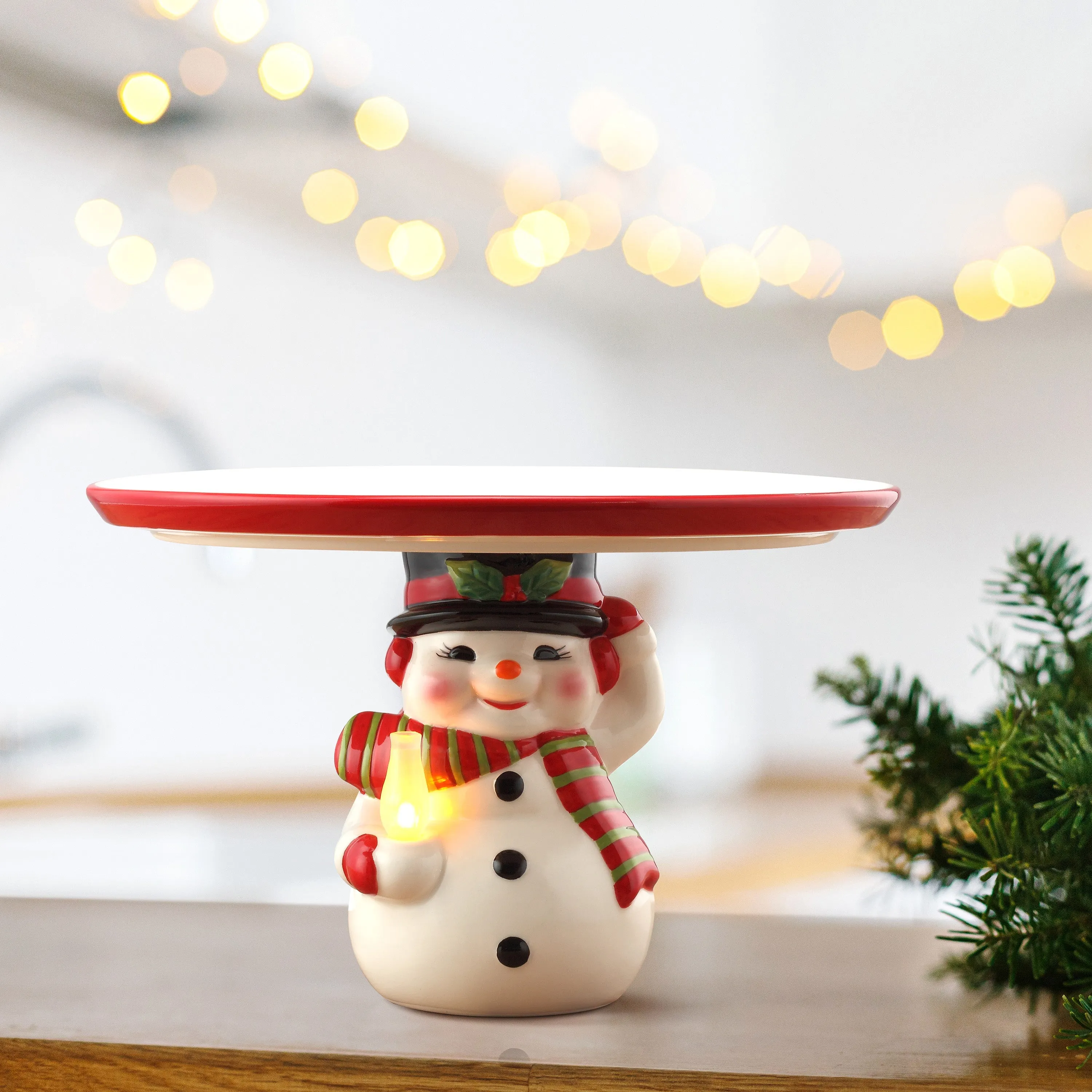 10 in. Nostalgic Ceramic Cake Plate - Snowman