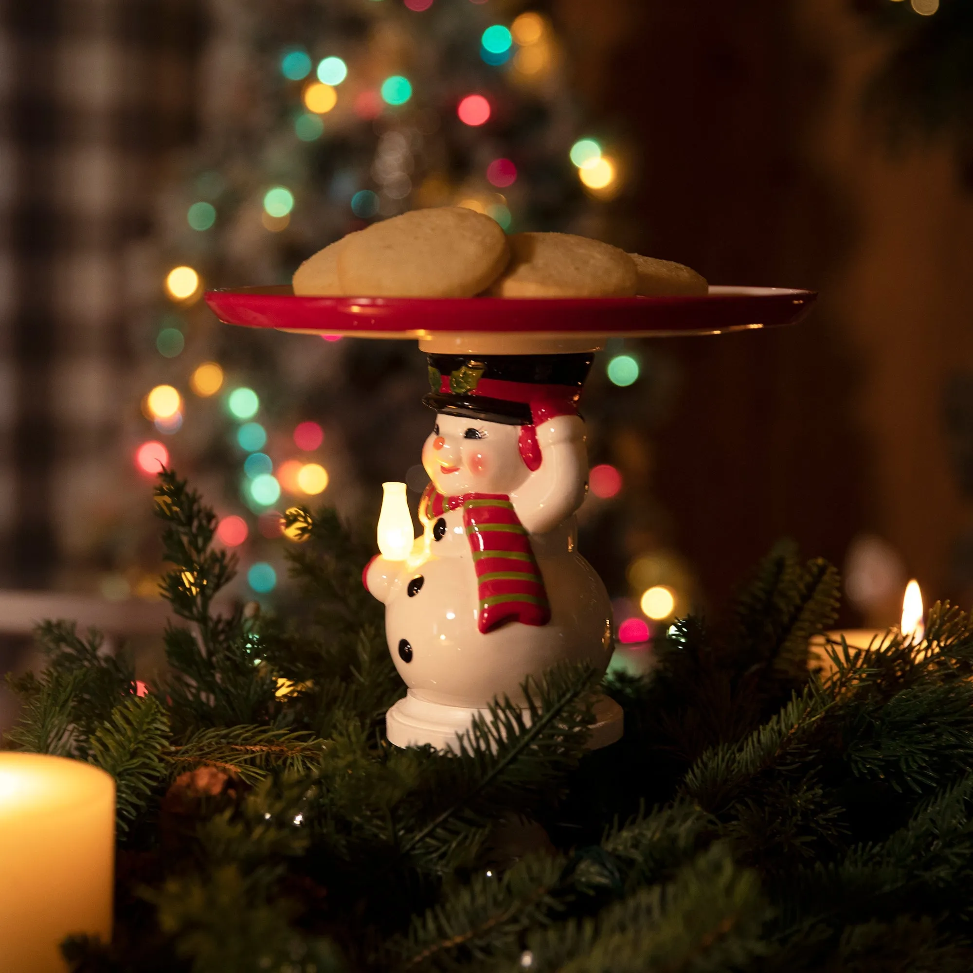 10 in. Nostalgic Ceramic Cake Plate - Snowman