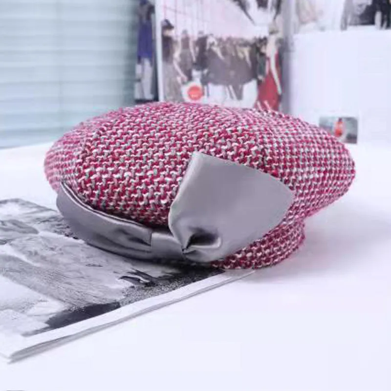Autumn and winter bow tie beret female little fragrance lady painter hat retro