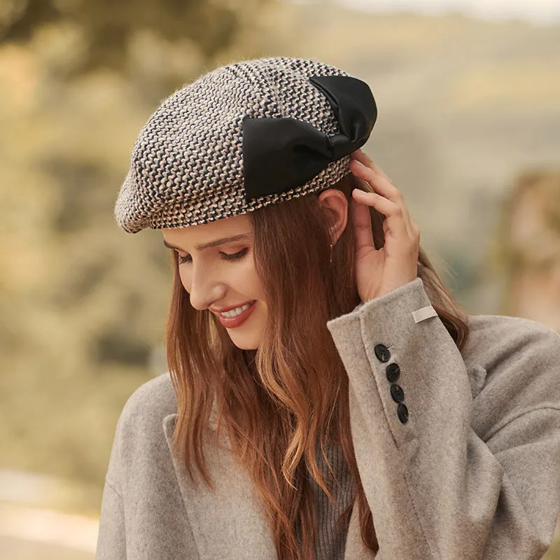 Autumn and winter bow tie beret female little fragrance lady painter hat retro