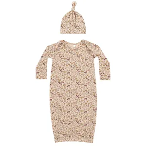 Bamboo Baby Gown and Hat Set in Posy by Quincy Mae
