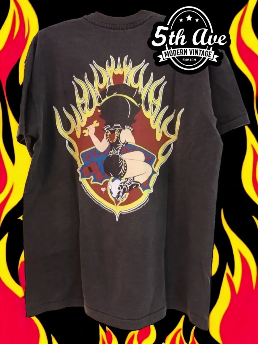 Betty Boop Motorcycle Babe Flame Circle Distressed T-Shirt