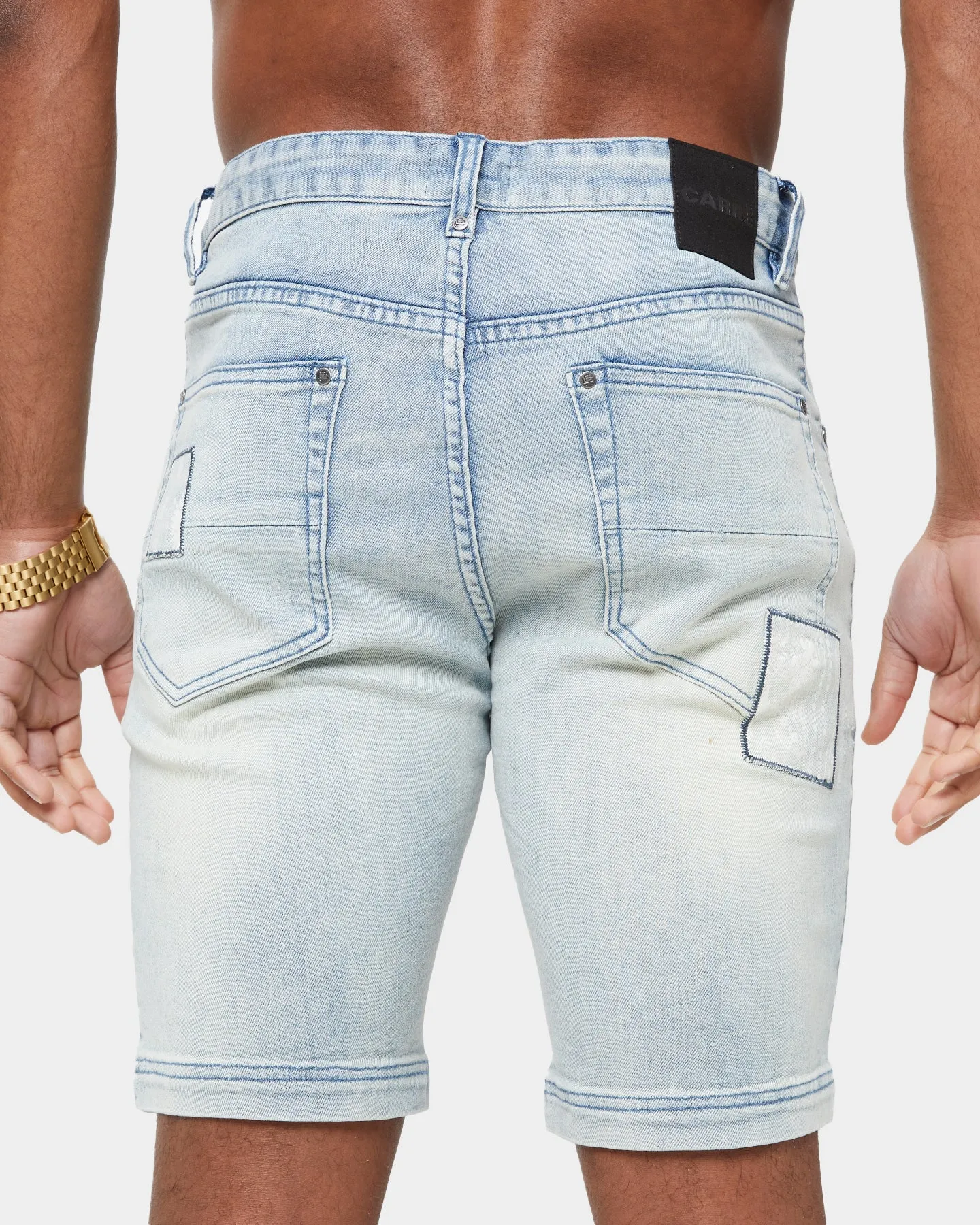 Carre Bandana Ultra Patchwork Denim Shorts Light Blue
