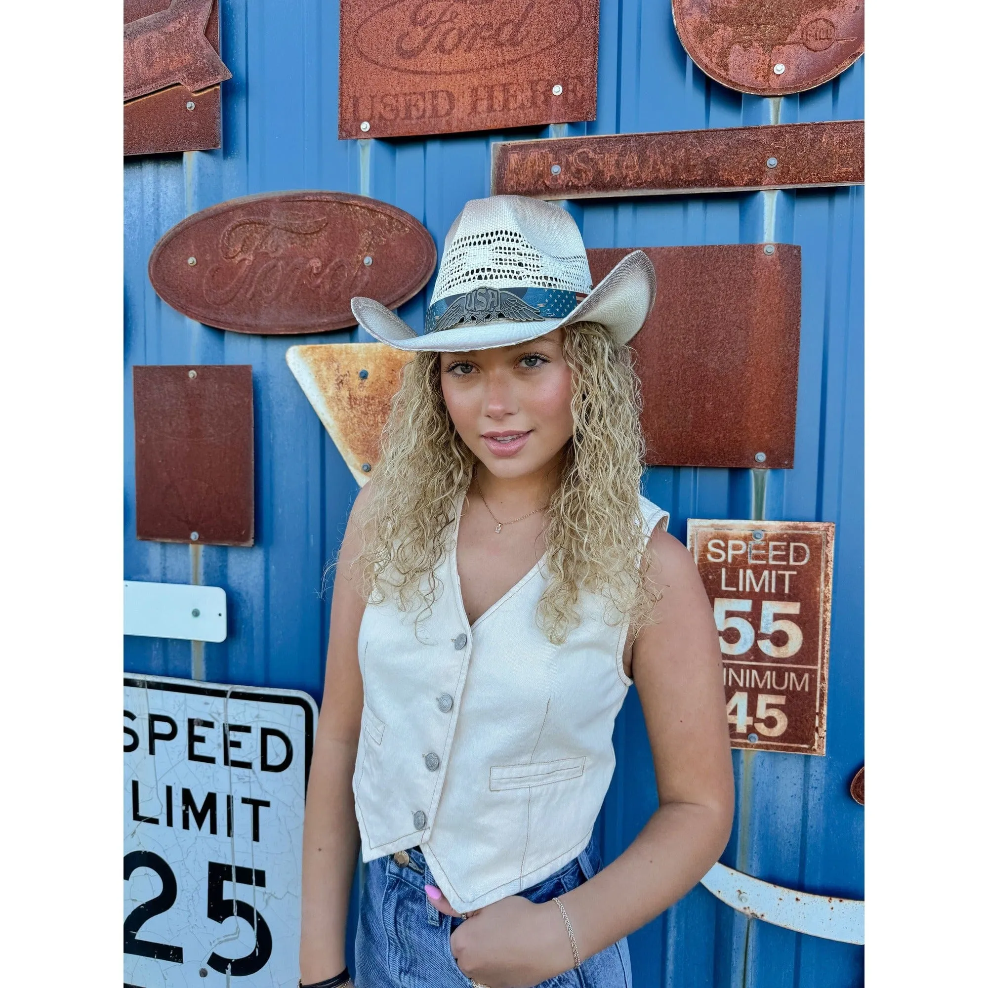 CBC0013 American Flag Tea Stain Cowboy Hat