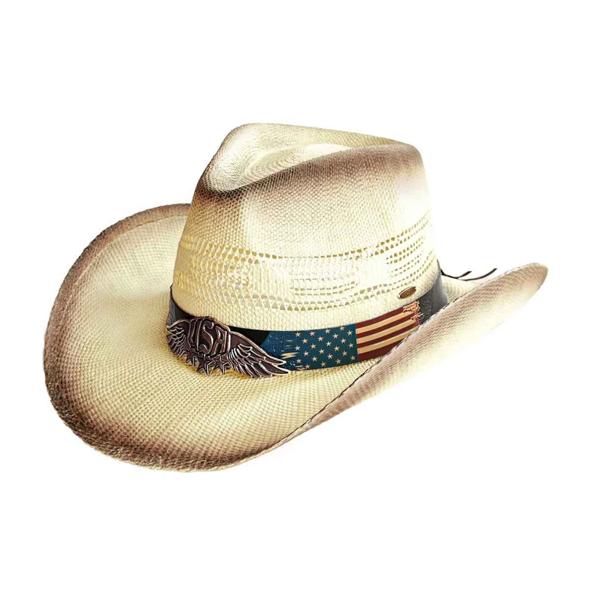 CBC0013 American Flag Tea Stain Cowboy Hat