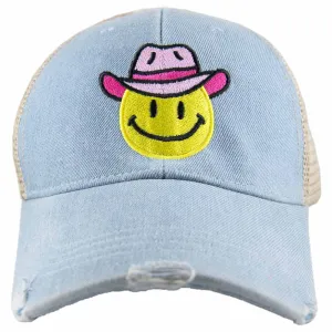 Cowboy Hat Happy Face Wholesale Denim Trucker Hat