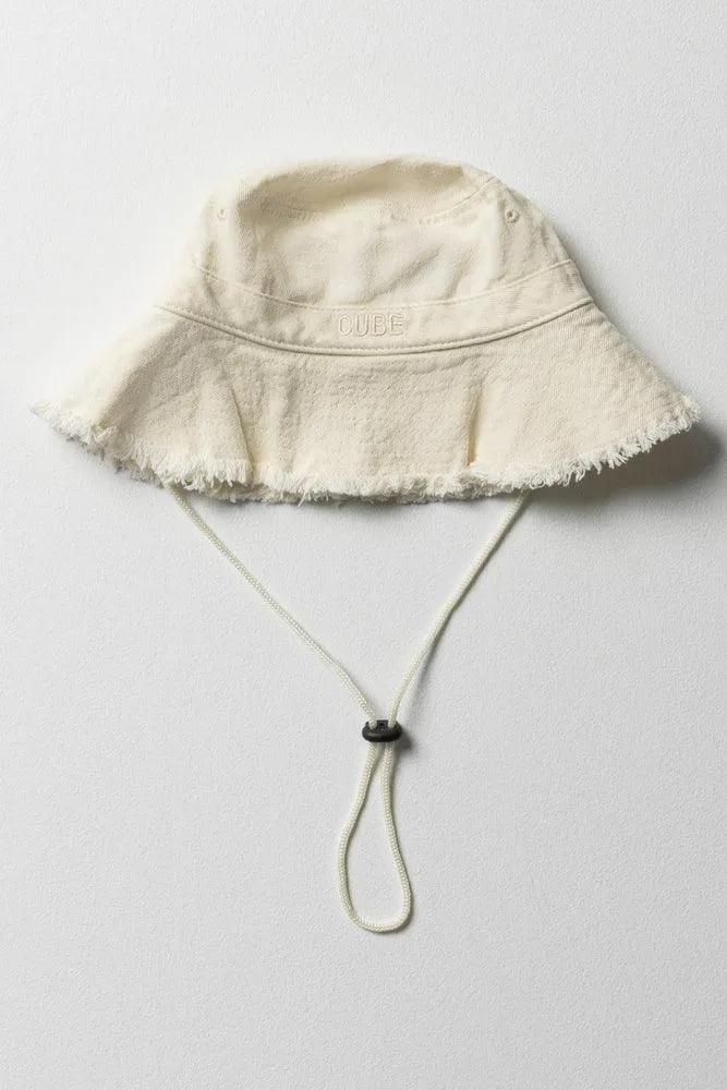 Cube Frayed Bucket Hat Stone