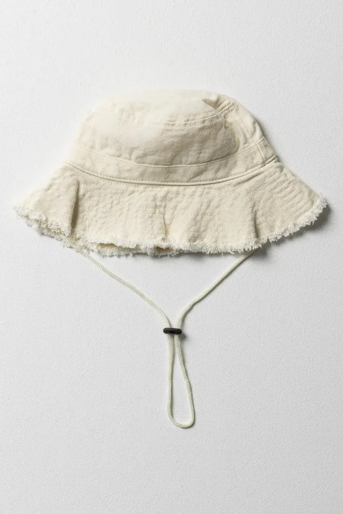 Cube Frayed Bucket Hat Stone