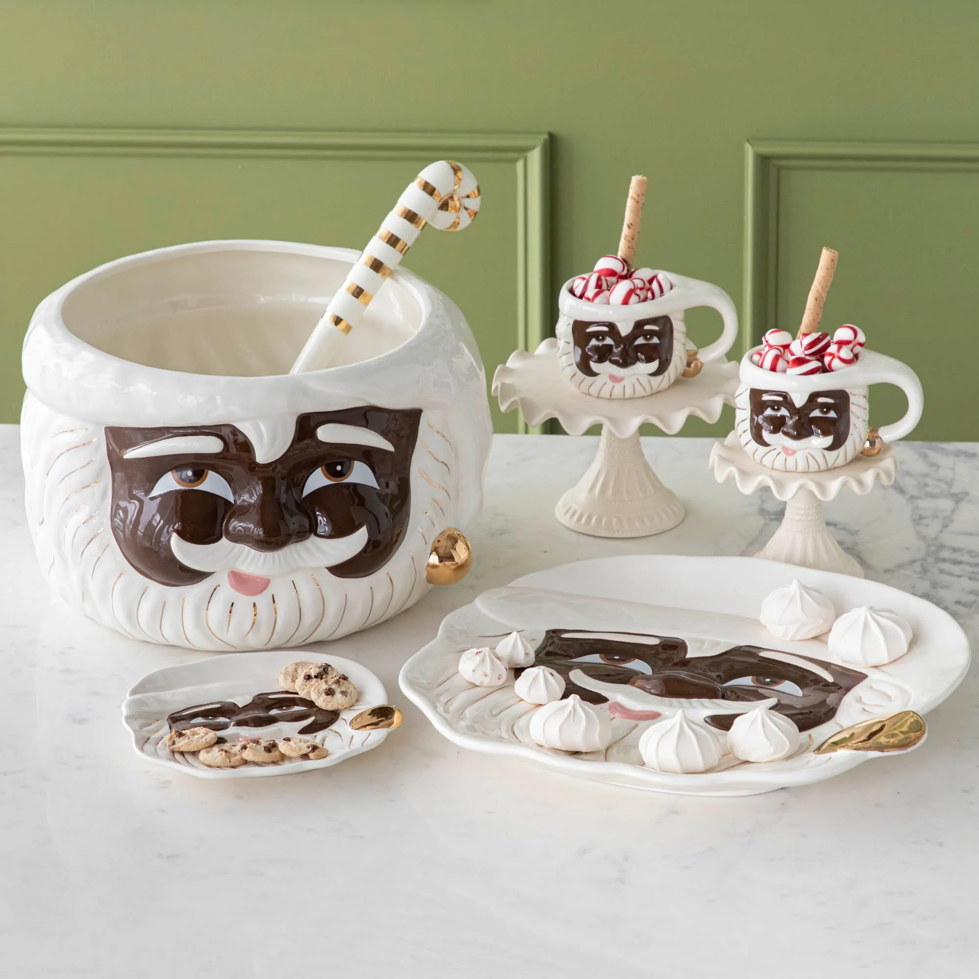 Dark Brown Papa Noel Punch Bowl with Ladle