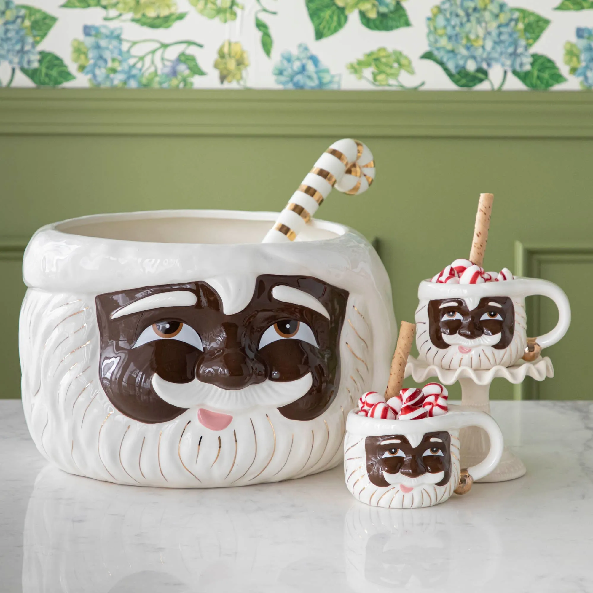 Dark Brown Papa Noel Punch Bowl with Ladle