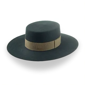 Dark Green Flat Top Western Hat in Premium Wool Felt  | The Woodsman