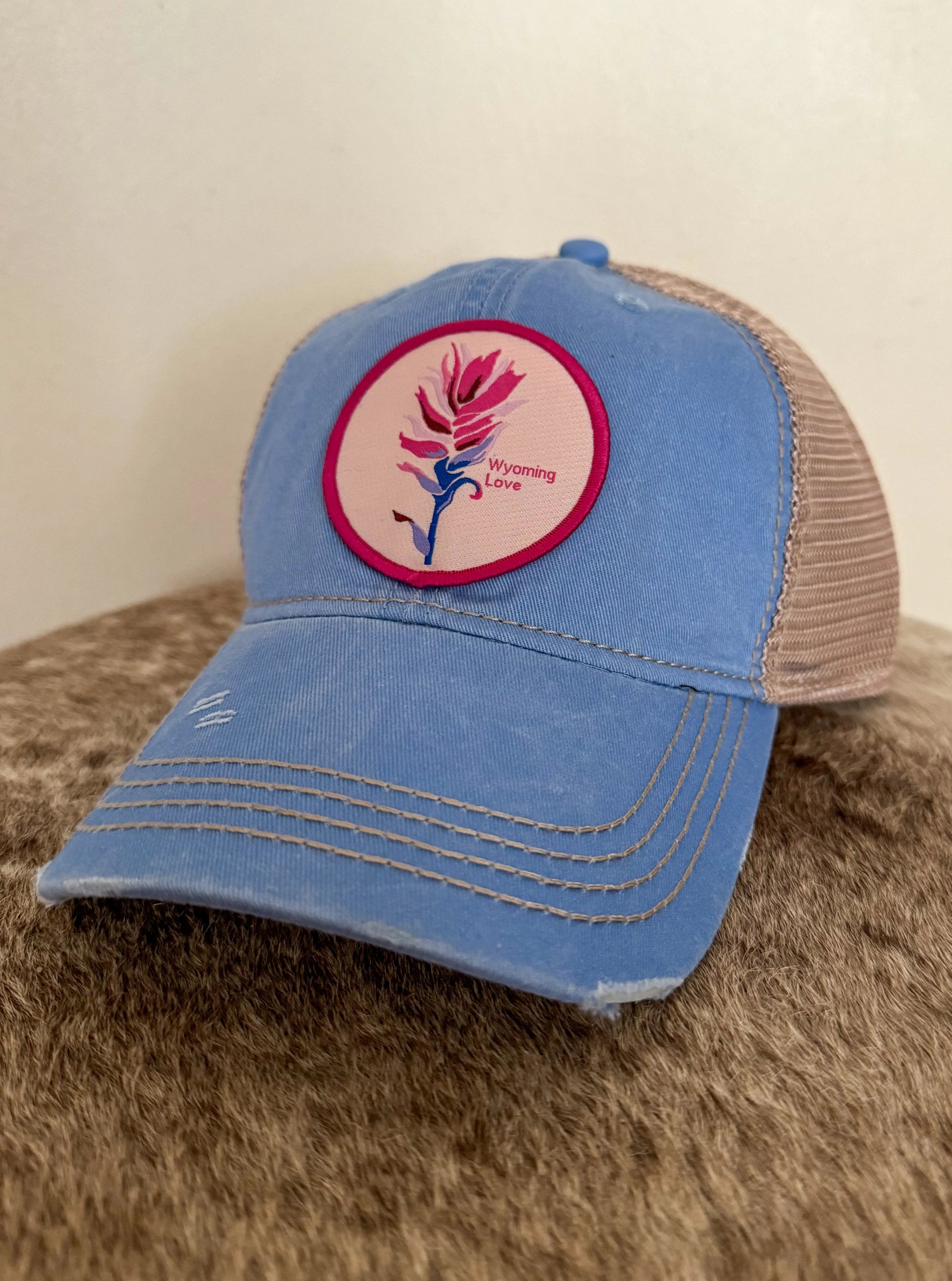 Distressed Columbia Blue Hat - Purple Indian Paintbrush
