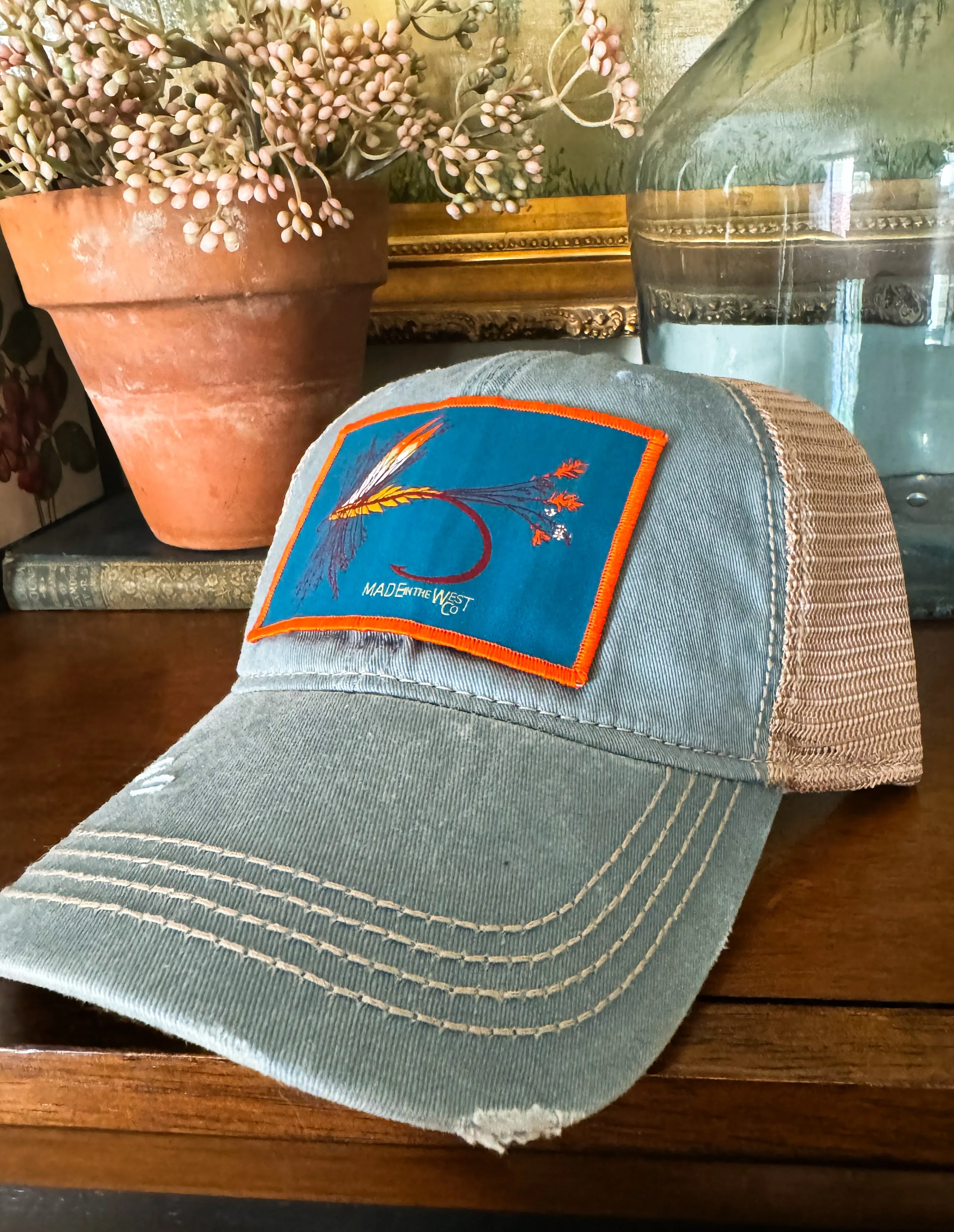 Distressed Sage Blue Hat - Wildflower Adam’s Fly Patch