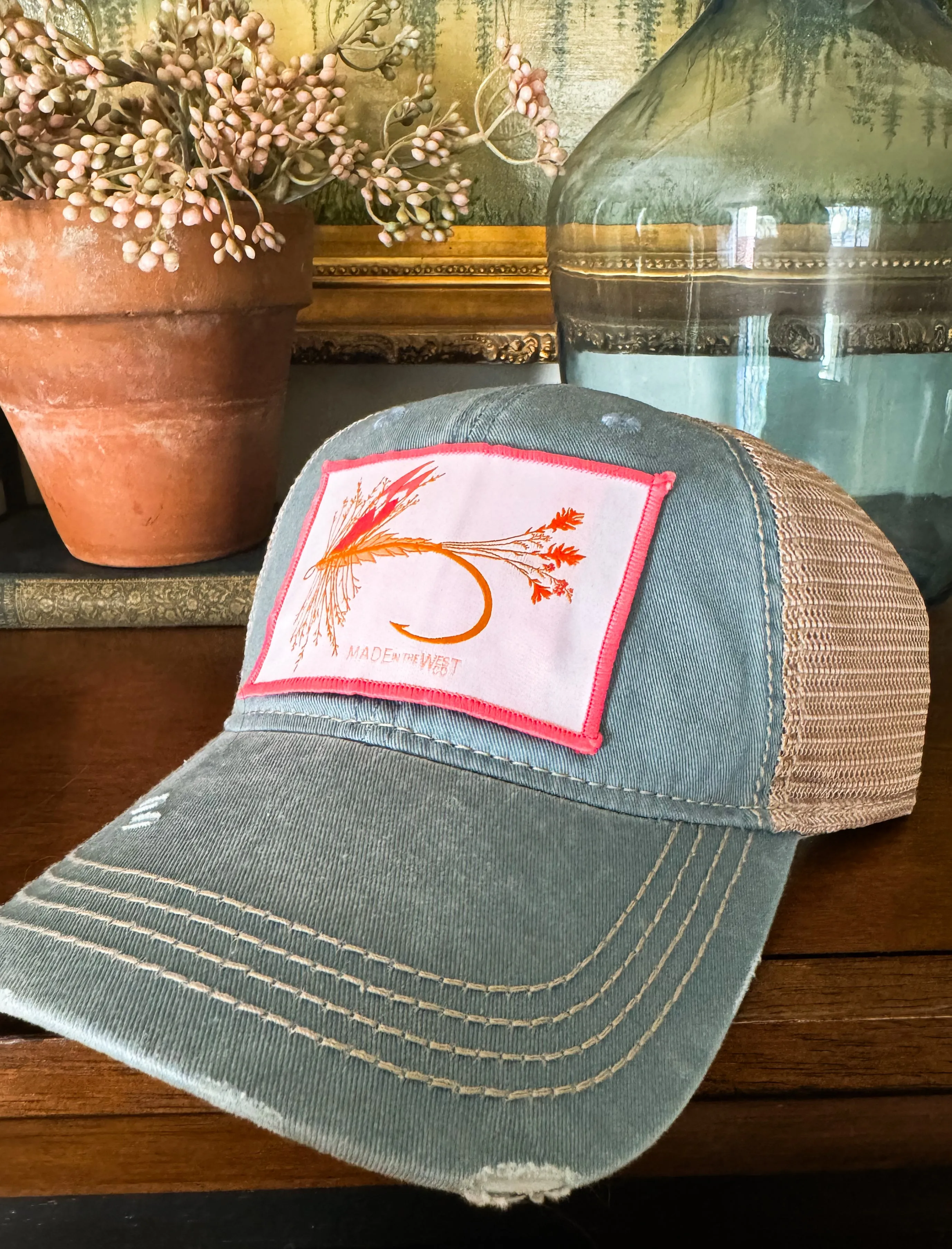 Distressed Sage Blue Hat - Wildflower Adam’s Fly Patch