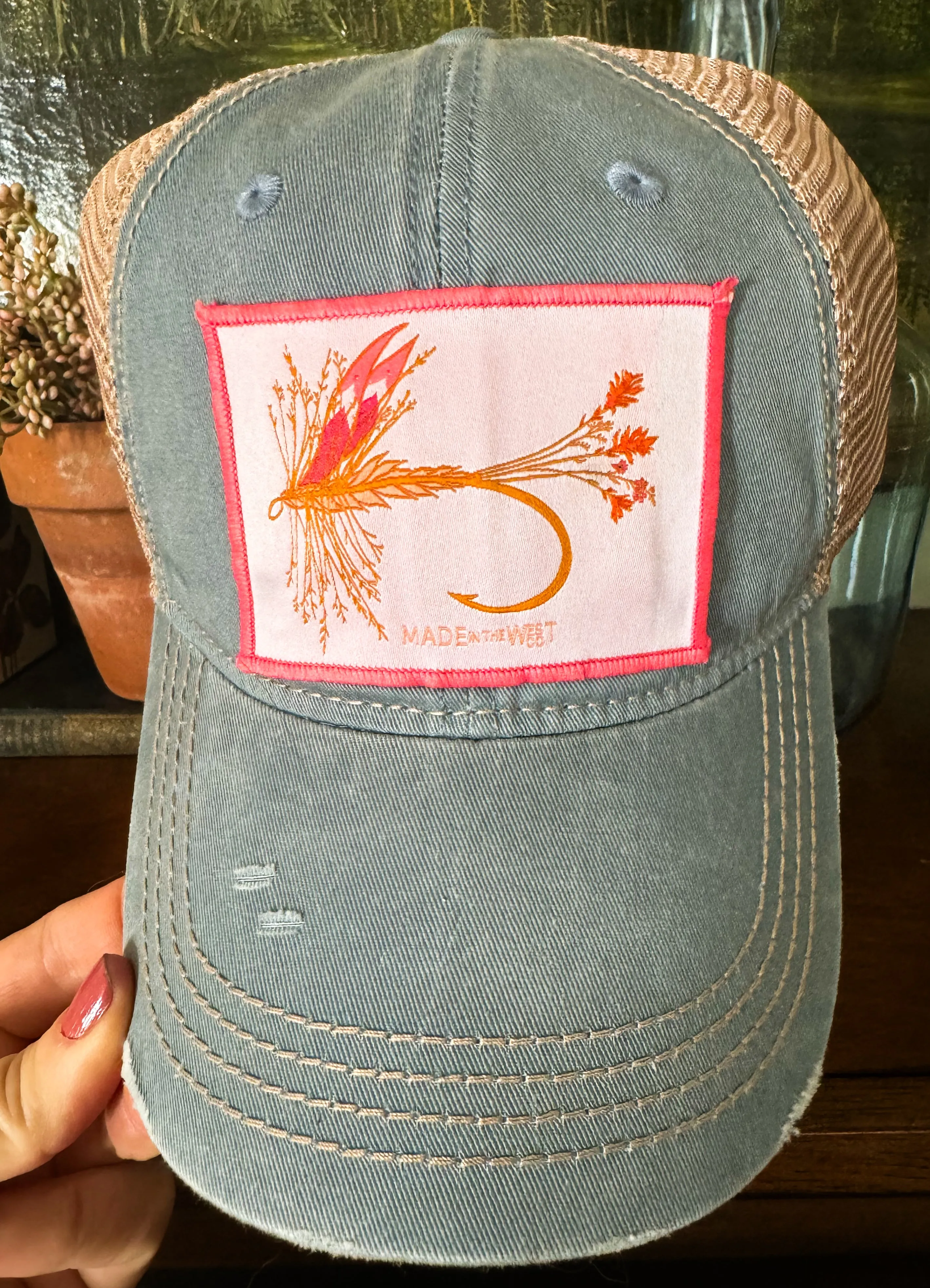 Distressed Sage Blue Hat - Wildflower Adam’s Fly Patch