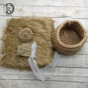 Faux Fur Blanket Baskety Wrap Hat Set