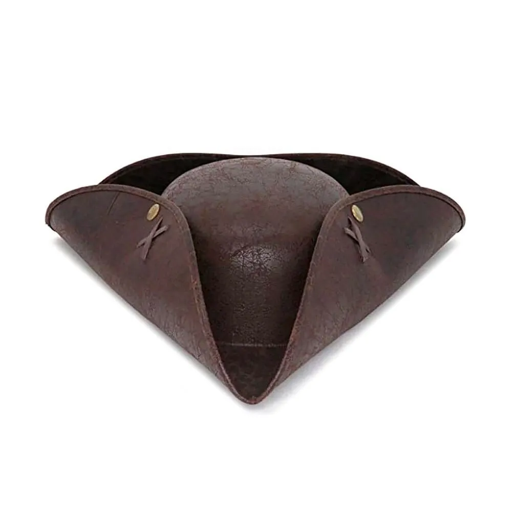 Faux Leather Brown Tri-cornered Hat