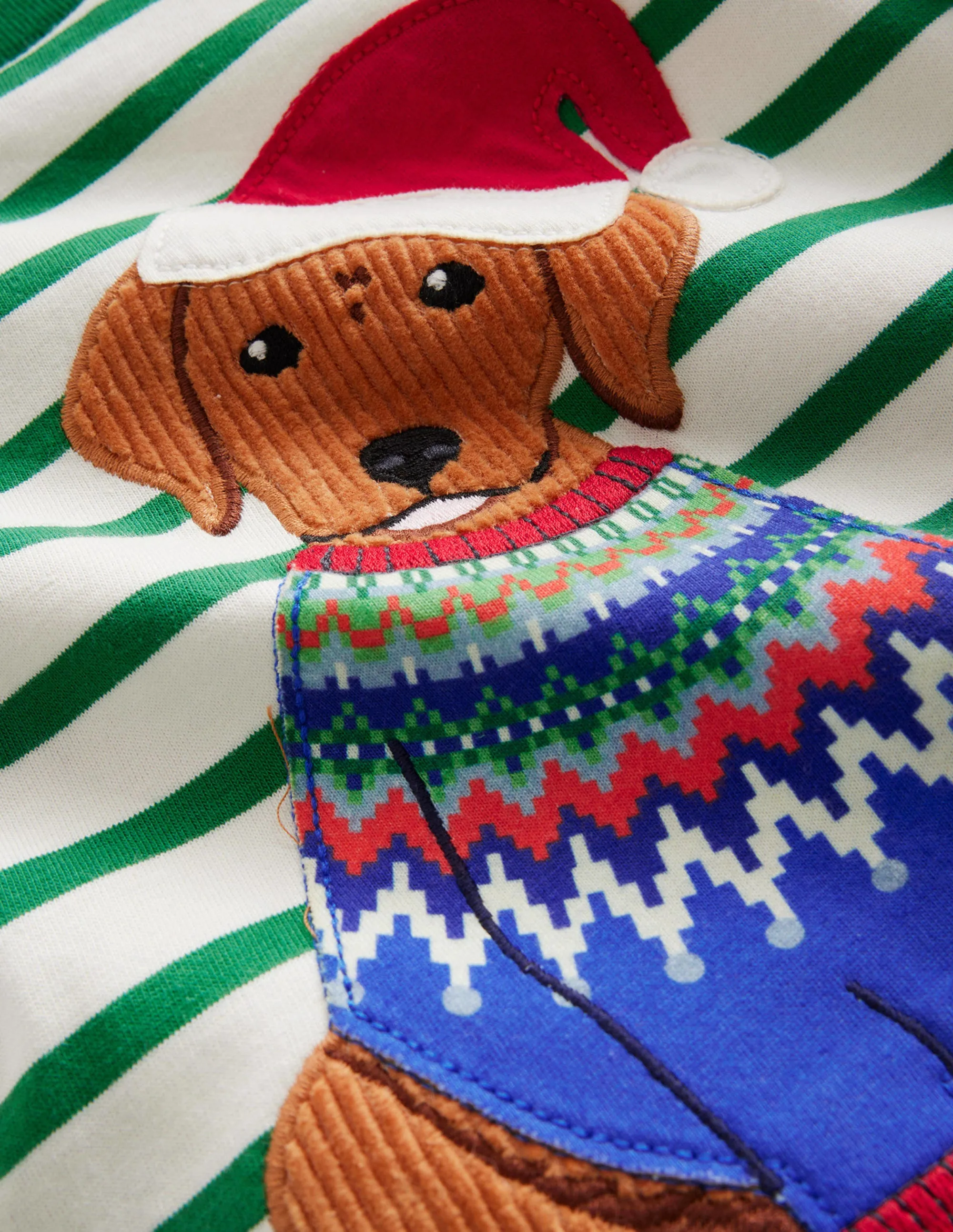 Festive Applique T-shirt-Deep Green/Ivory Dog