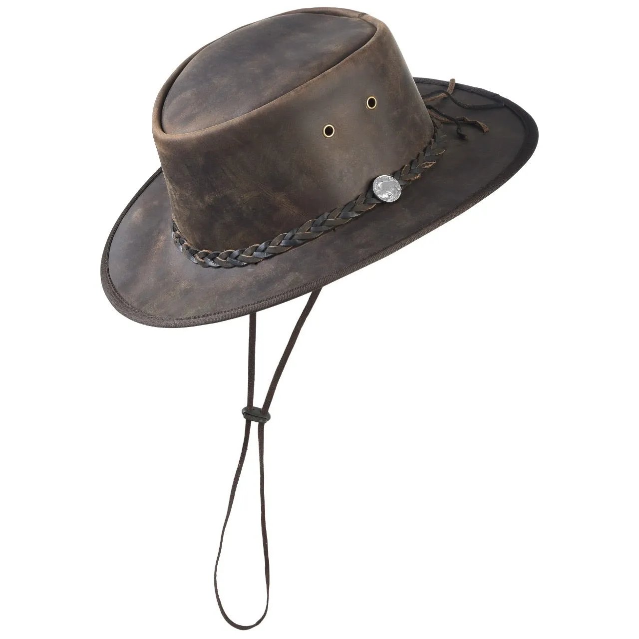 Genuine Leather Brown Men's Distressed Leather Hat
