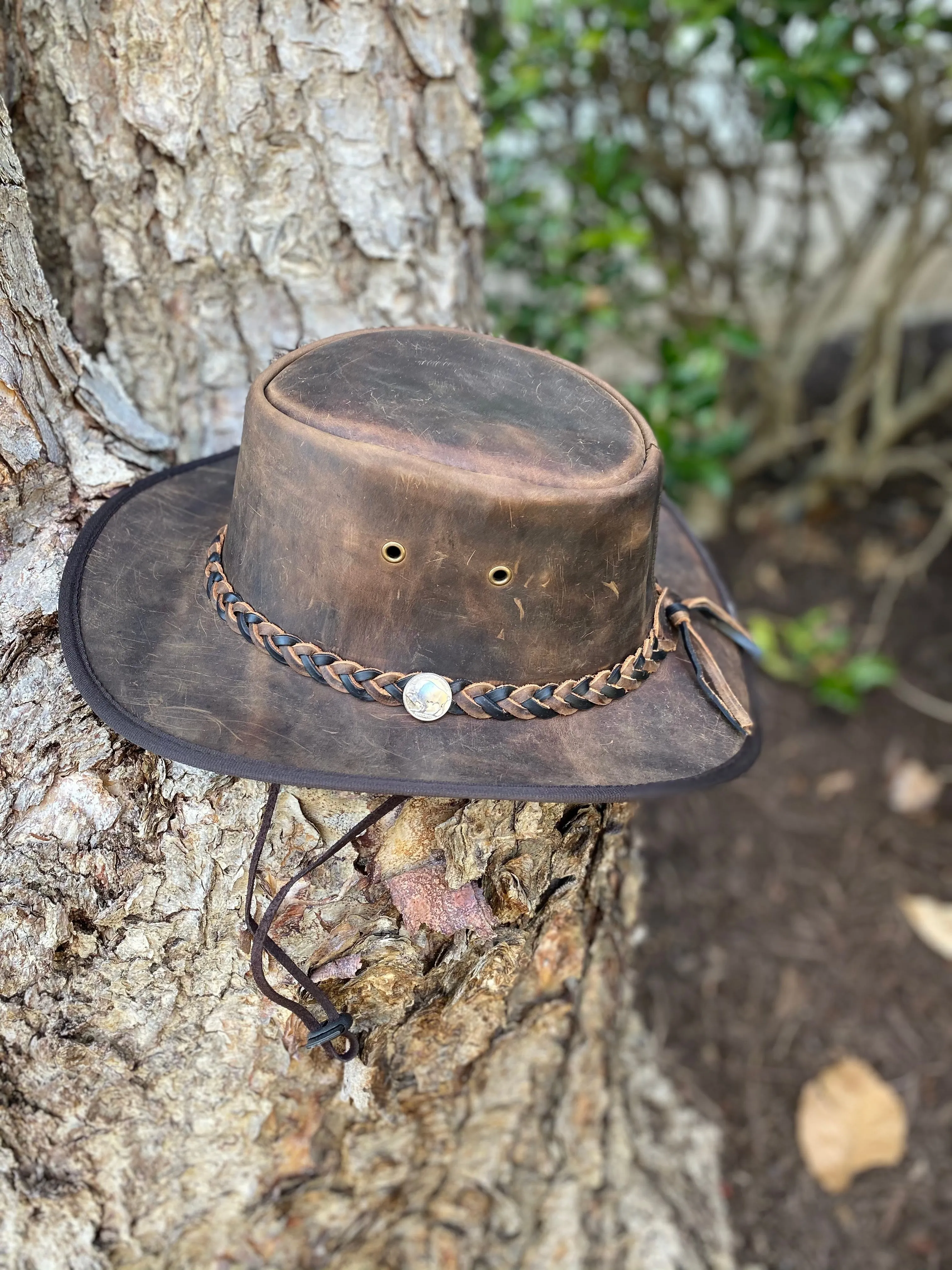 Genuine Leather Brown Men's Distressed Leather Hat