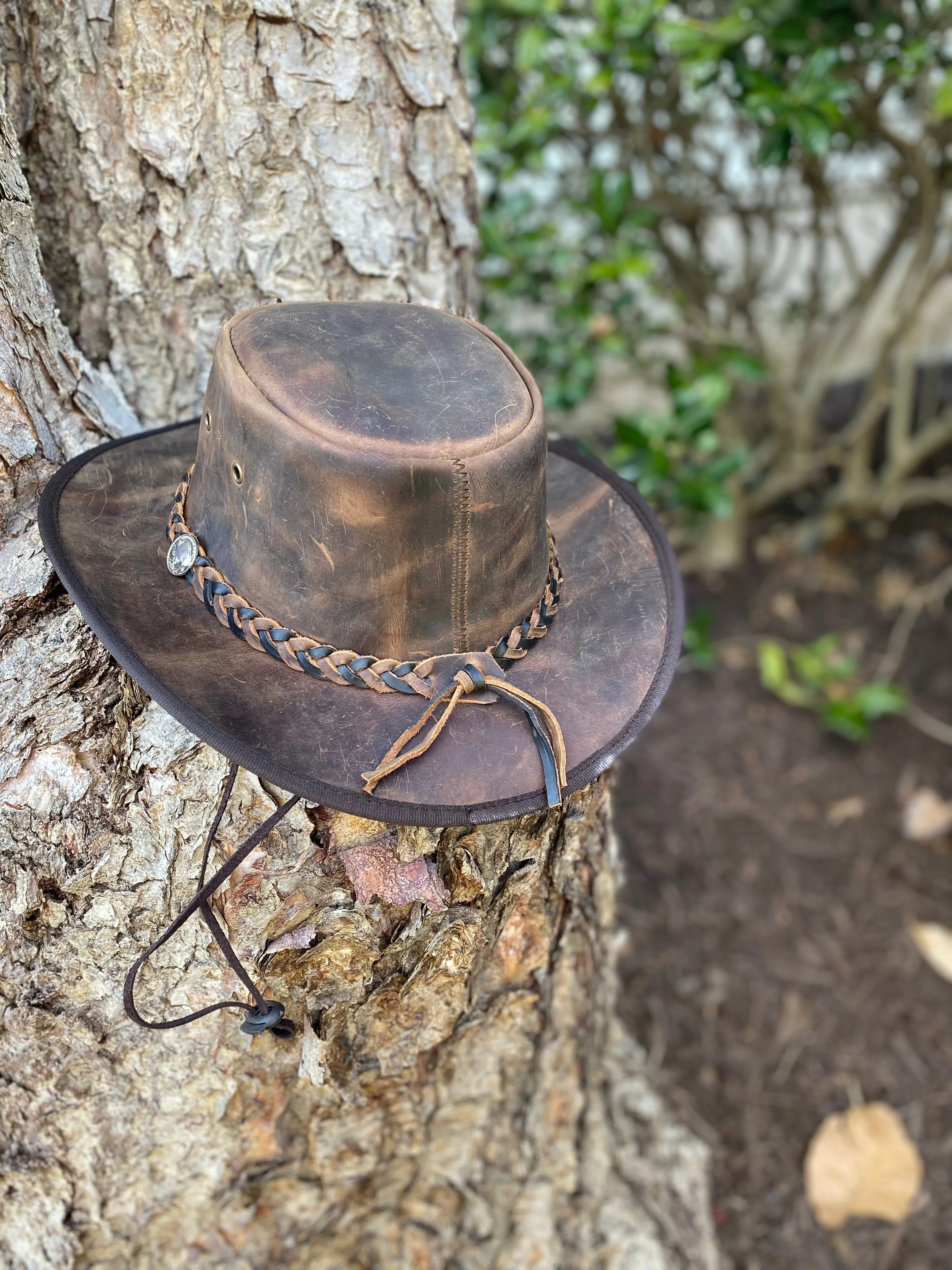 Genuine Leather Brown Men's Distressed Leather Hat