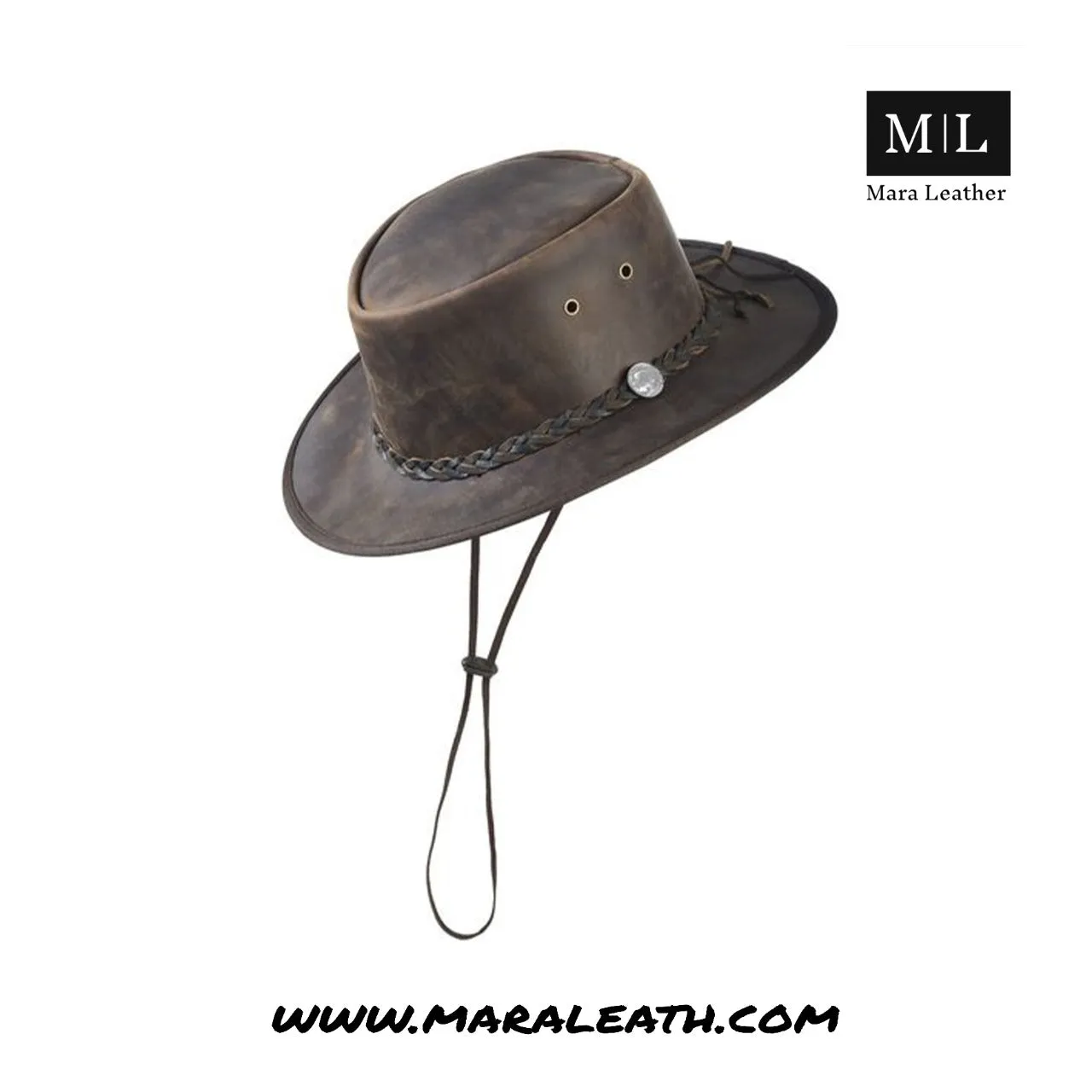 Genuine Leather Brown Men's Distressed Leather Hat