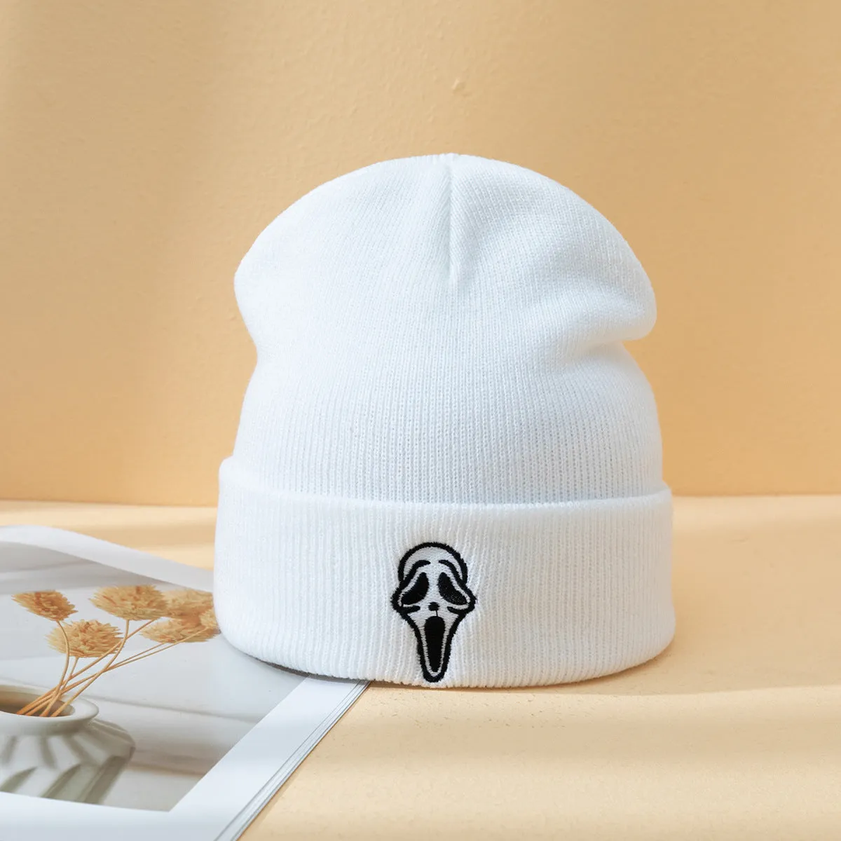 Halloween Dark Embroidered Ghost Face Skeleton Hat