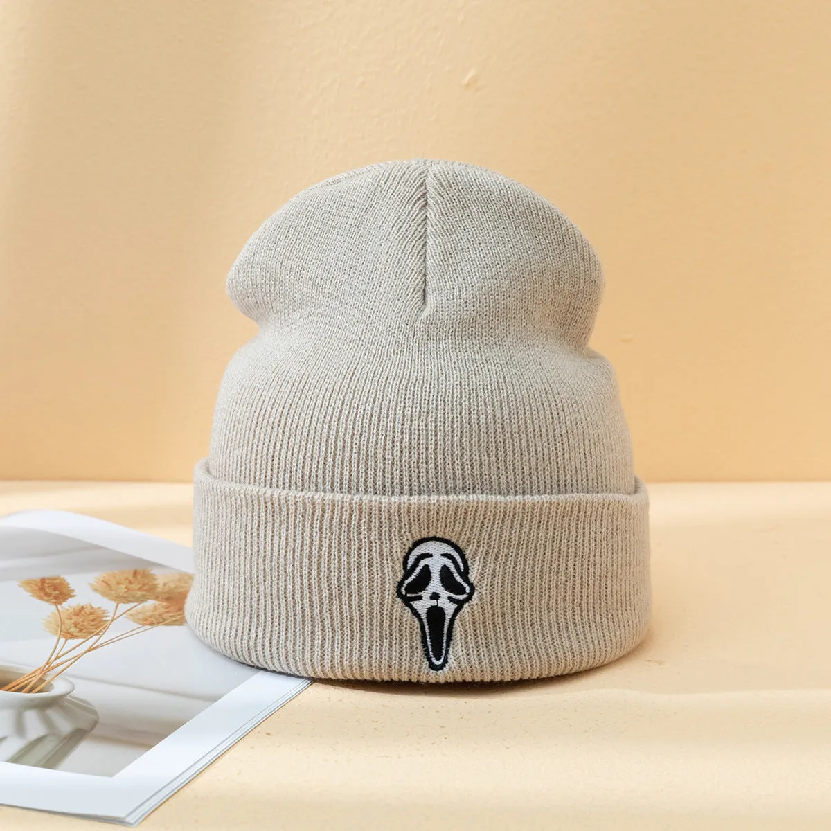 Halloween Dark Embroidered Ghost Face Skeleton Hat