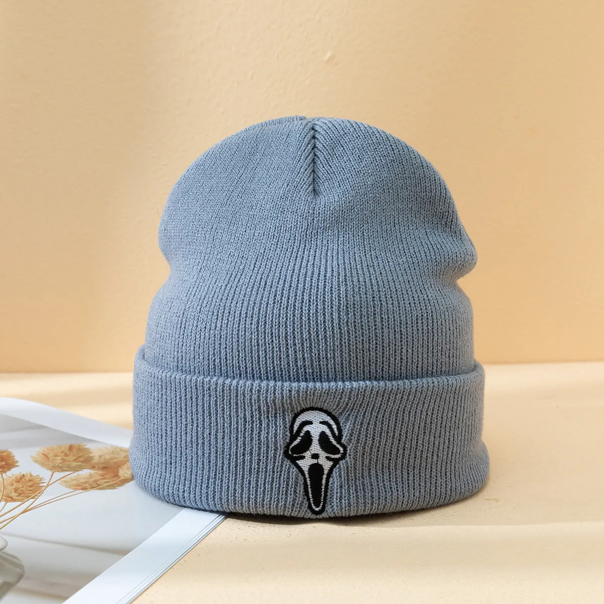 Halloween Dark Embroidered Ghost Face Skeleton Hat