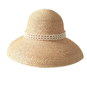 Hepburn Style Retro French Pearl Raffia Sun Hat