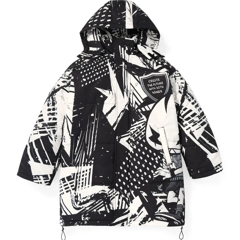 Hip Hop Comic Padded Coat With Removable Cap