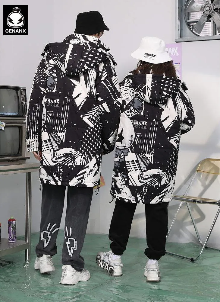 Hip Hop Comic Padded Coat With Removable Cap