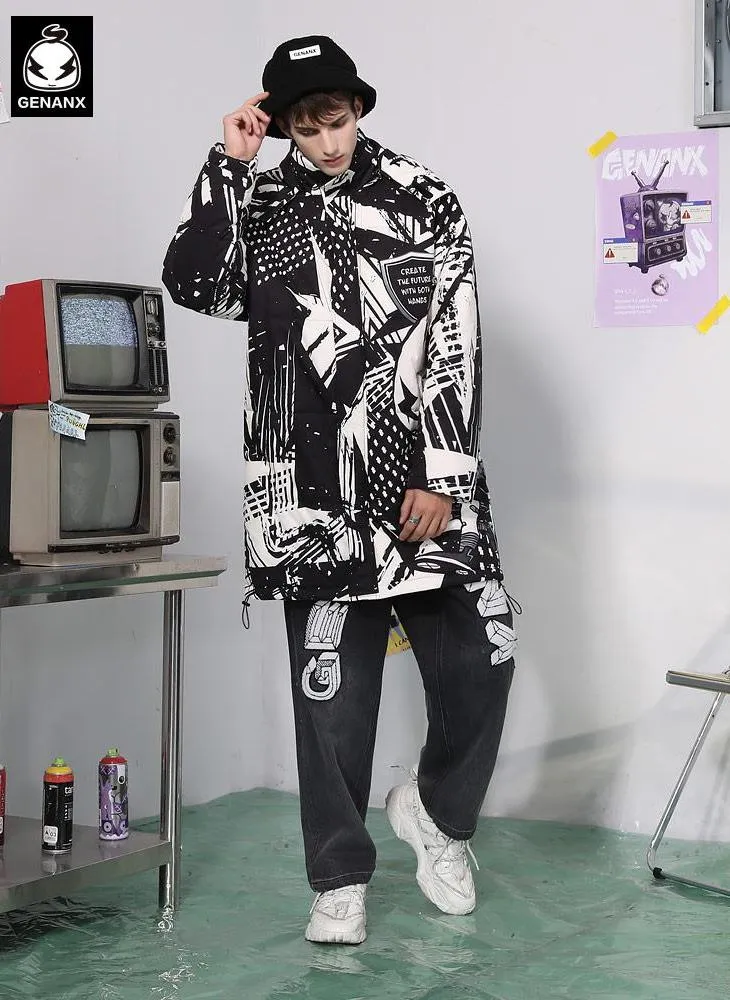 Hip Hop Comic Padded Coat With Removable Cap