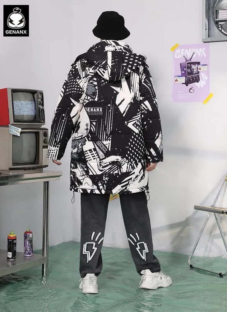 Hip Hop Comic Padded Coat With Removable Cap