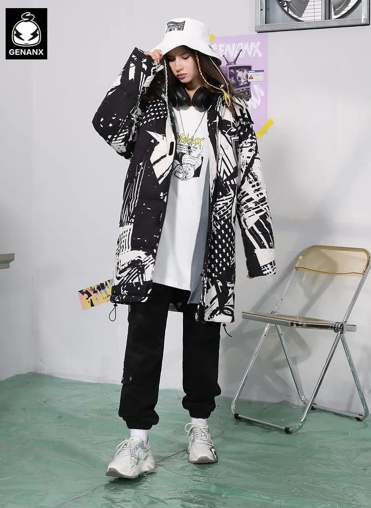 Hip Hop Comic Padded Coat With Removable Cap
