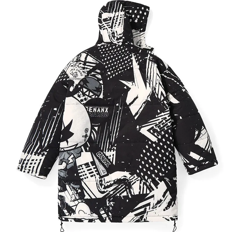 Hip Hop Comic Padded Coat With Removable Cap