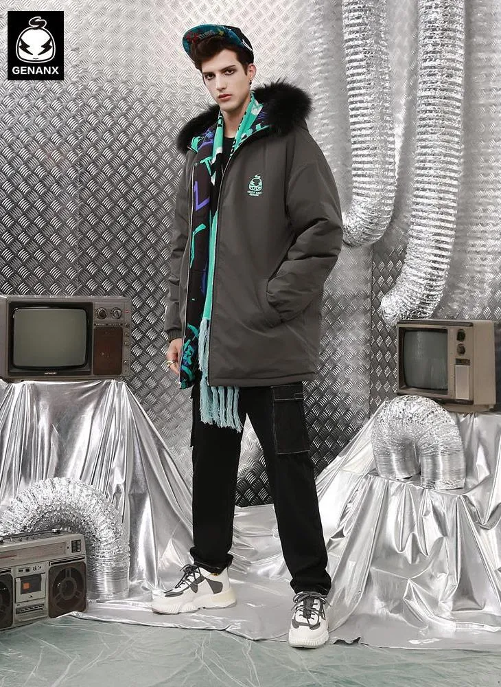 Hip Hop Spray Painting Reversible Padded Coat