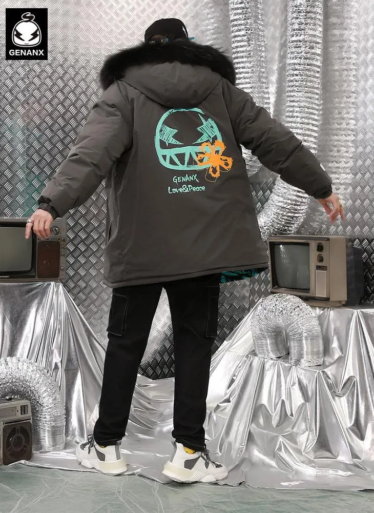 Hip Hop Spray Painting Reversible Padded Coat