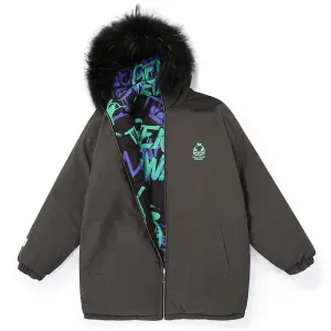 Hip Hop Spray Painting Reversible Padded Coat