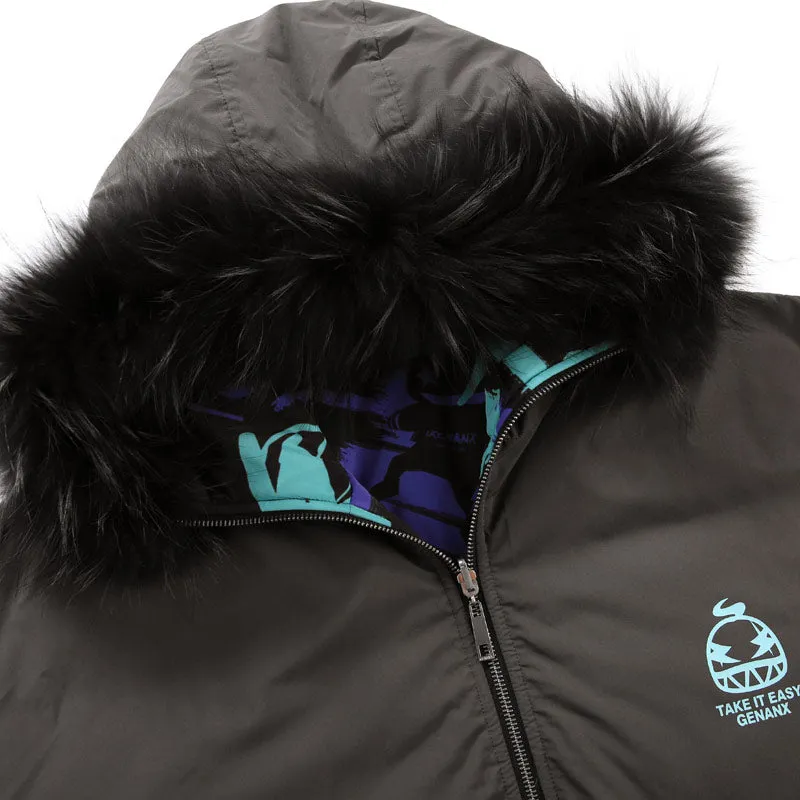 Hip Hop Spray Painting Reversible Padded Coat