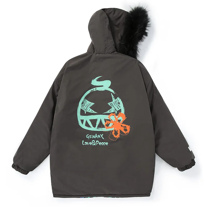 Hip Hop Spray Painting Reversible Padded Coat