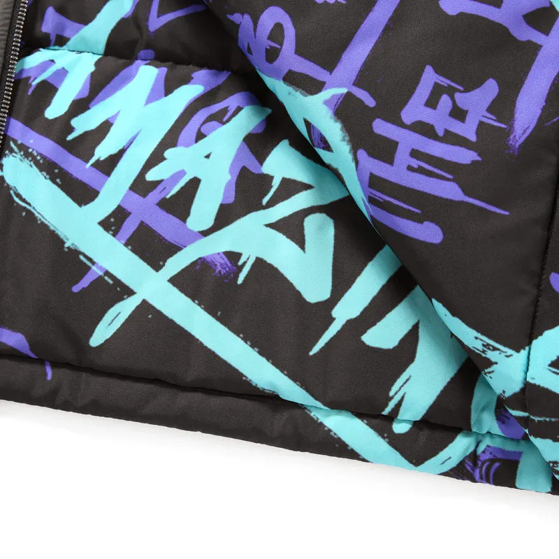 Hip Hop Spray Painting Reversible Padded Coat