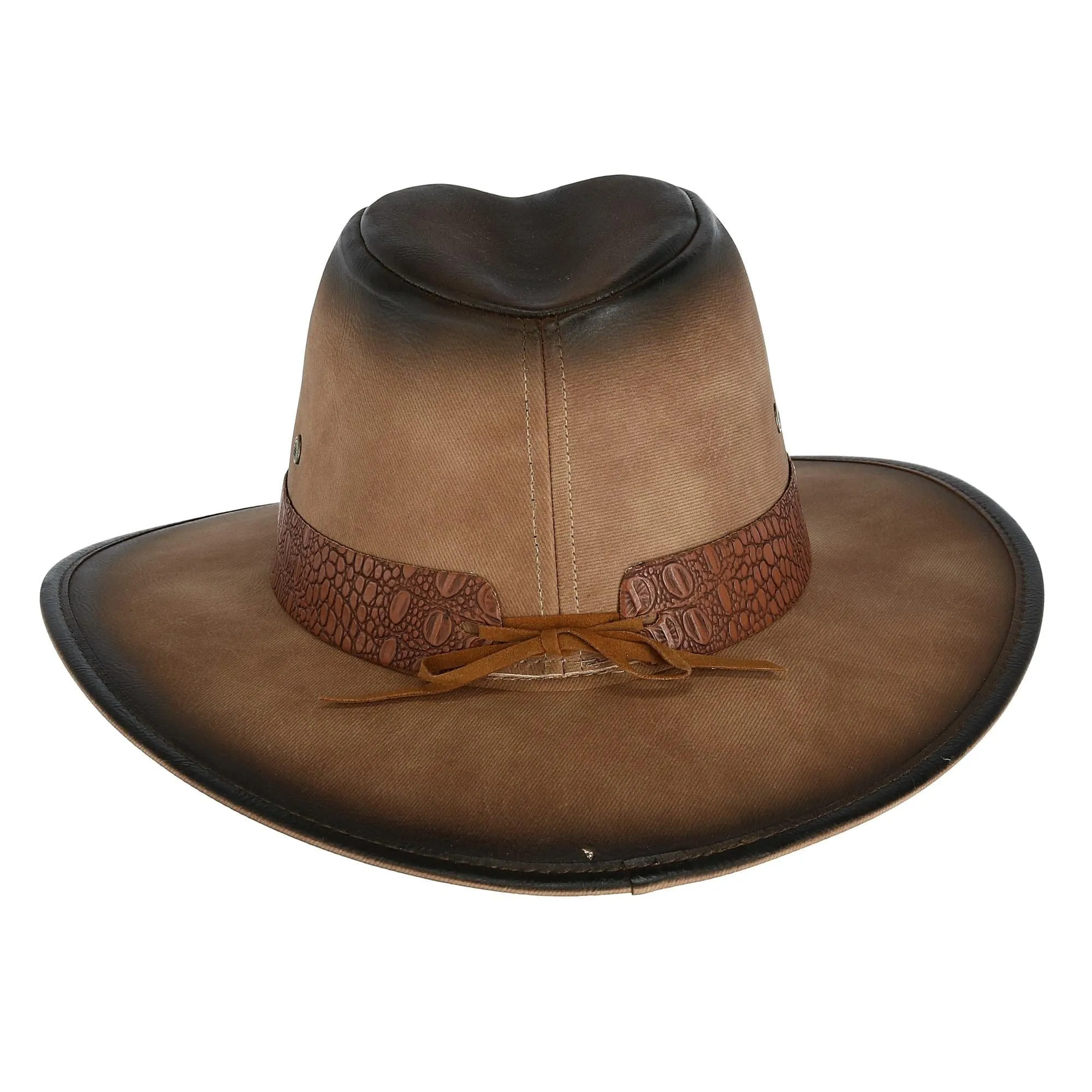 Kenny K Men's Distressed Faux Leather Western Hat with Faux Animal Teeth