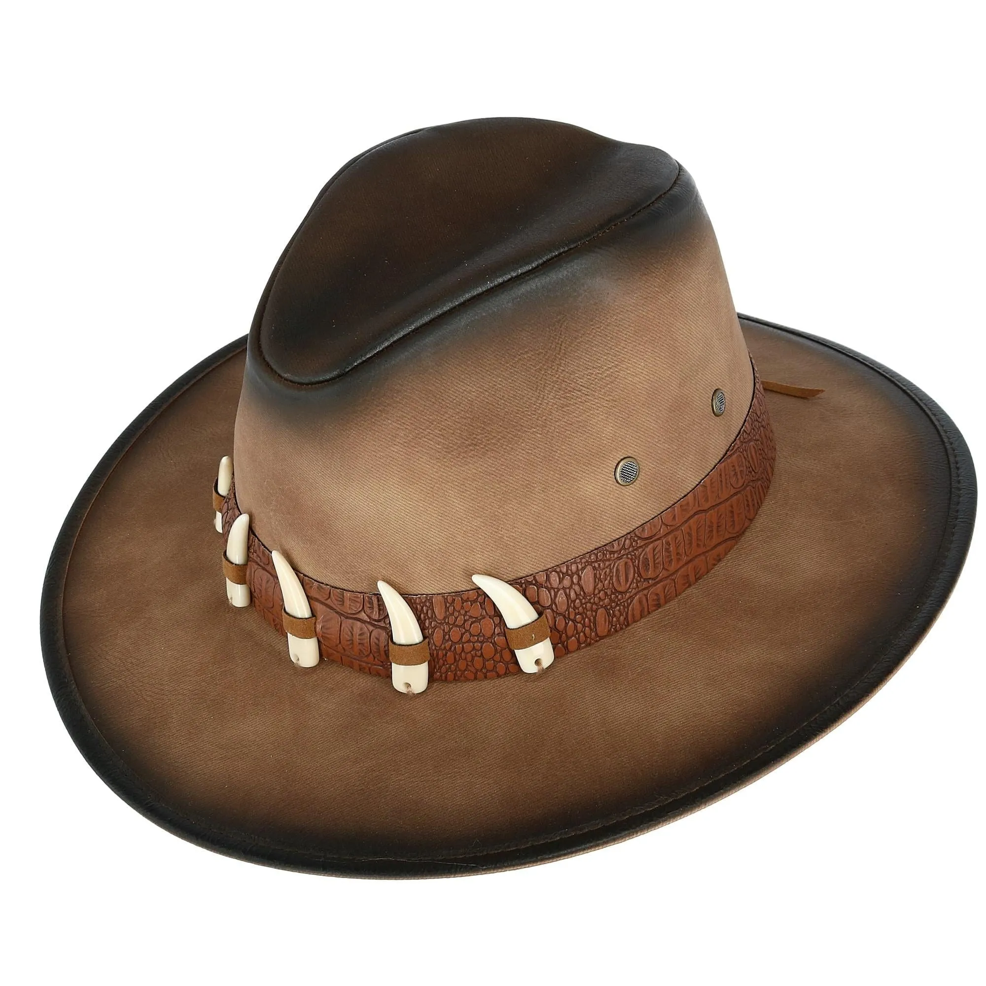 Kenny K Men's Distressed Faux Leather Western Hat with Faux Animal Teeth