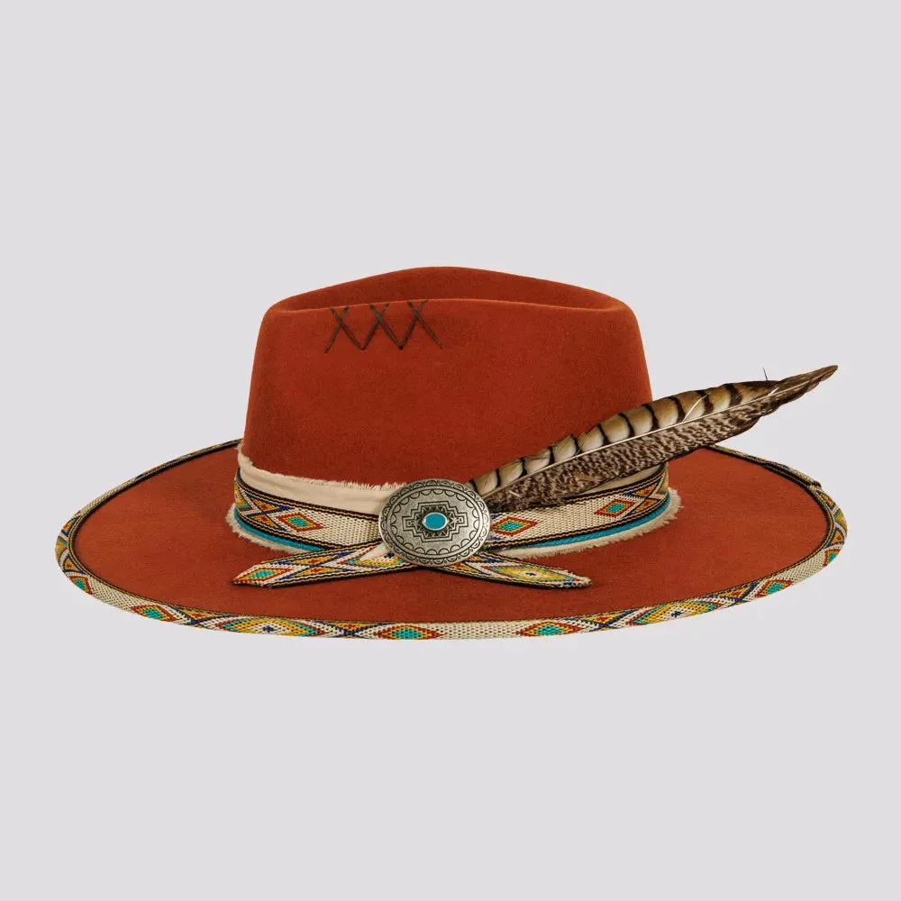 Lakota | Womens Wool Felt Rancher Fedora Hat with Tribal Trim