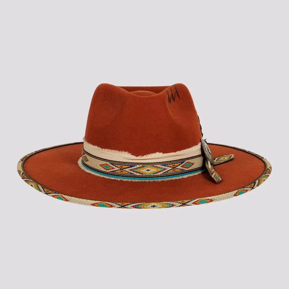 Lakota | Womens Wool Felt Rancher Fedora Hat with Tribal Trim