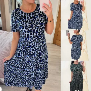Leopard Print Tiered Midi Dress