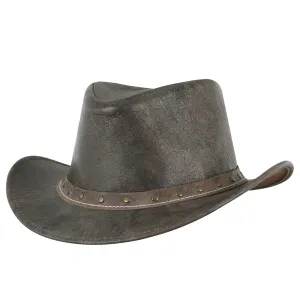 Men's Distressed Black Cowboy Hat in Brown Genuine Leather