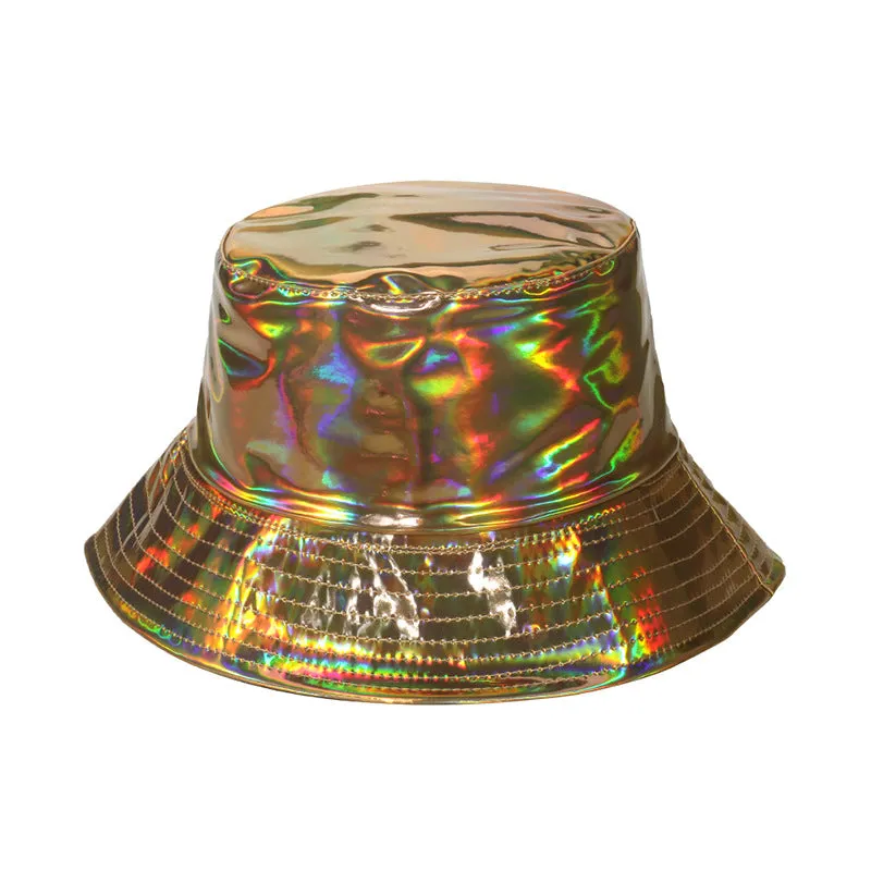 Metal PU fisherman hat fashion hip-hop street gold and silver pot cap men and women stage performance cap